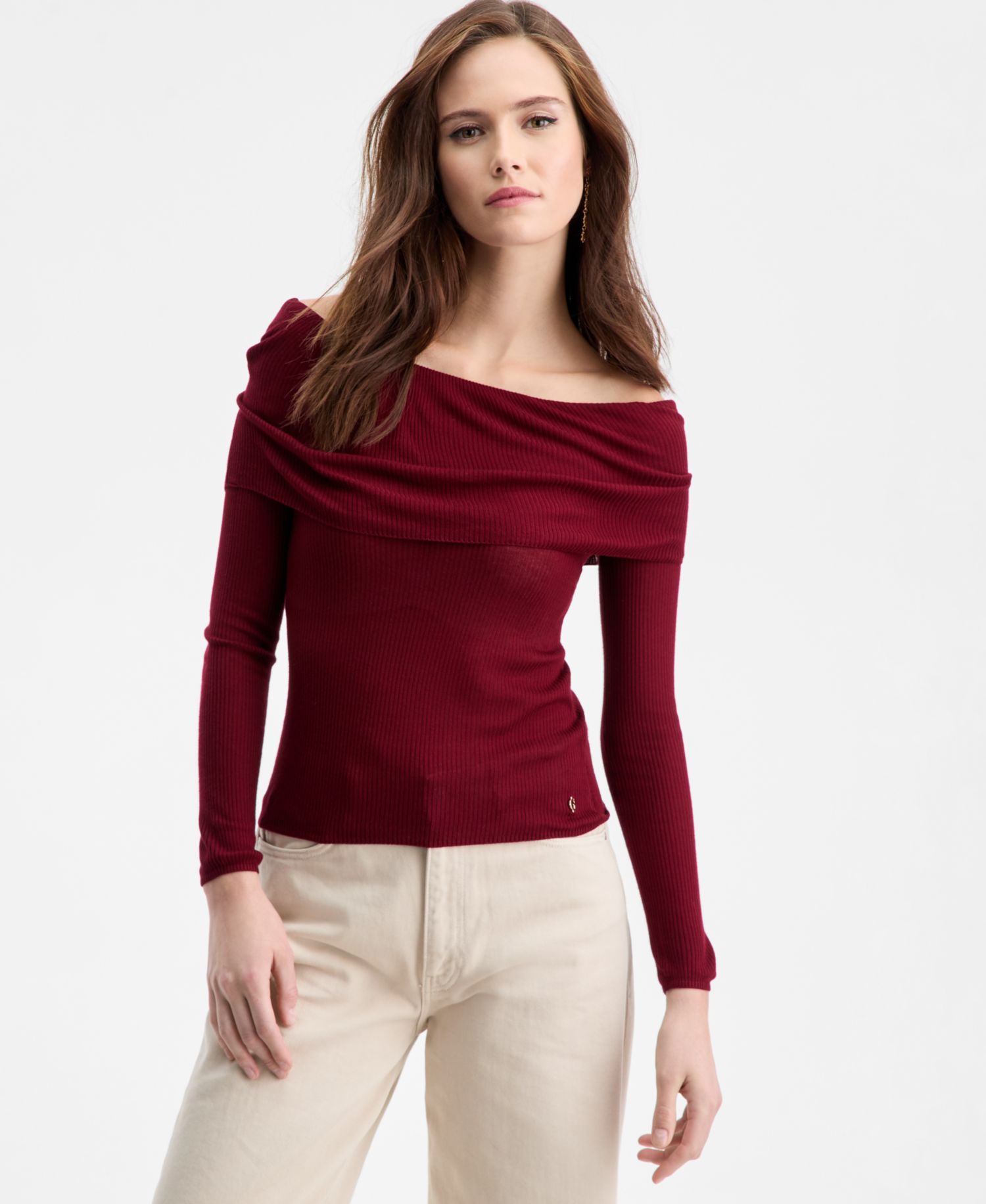 Women's Long Sleeve Off-The-Shoulder MELANIE Rib Sweater