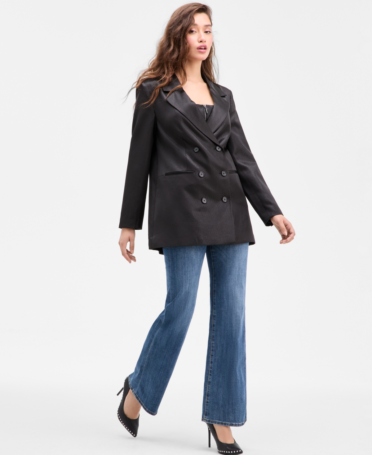 Guess Women's Jemma Pinstriped Double-breasted Blazer In Black