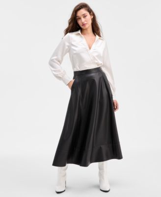 GUESS - Women's Delores Faux-Leather Circle Skirt