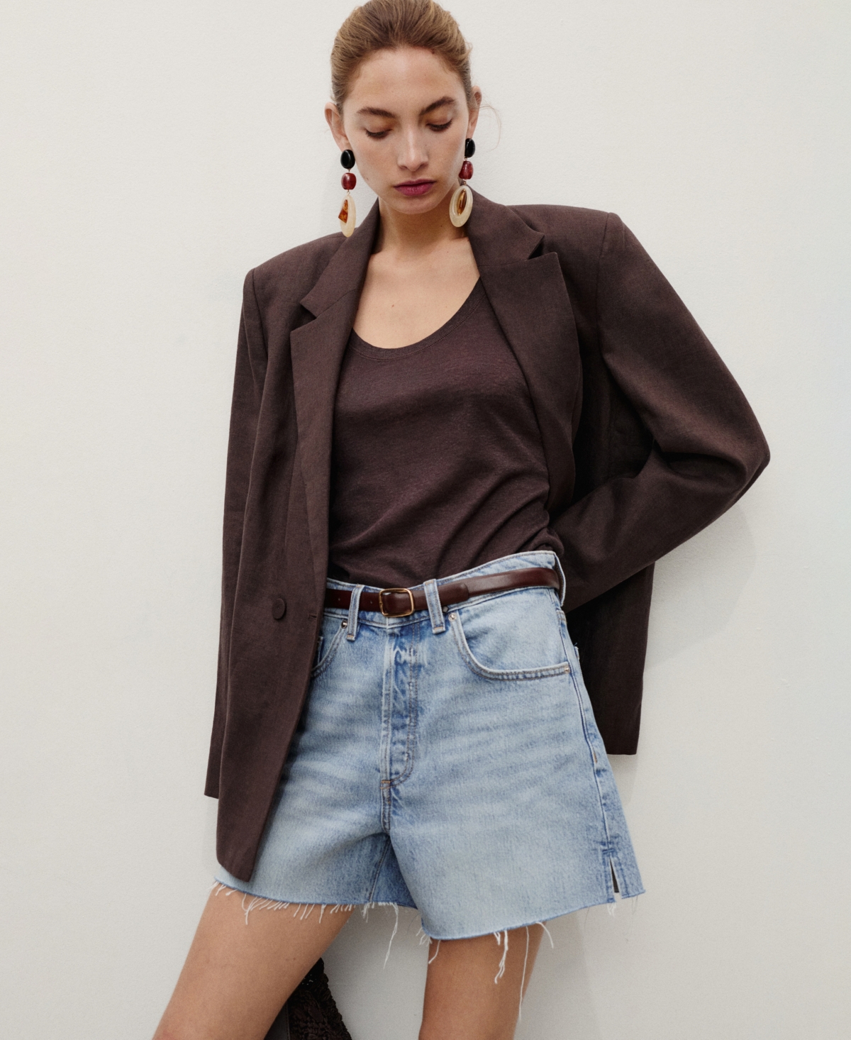 Mango Button Fly Fray Hem Denim Shorts In Blue