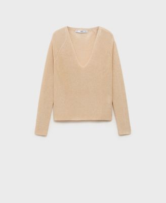 MANGO - Women's V-Neck Lurex Sweater