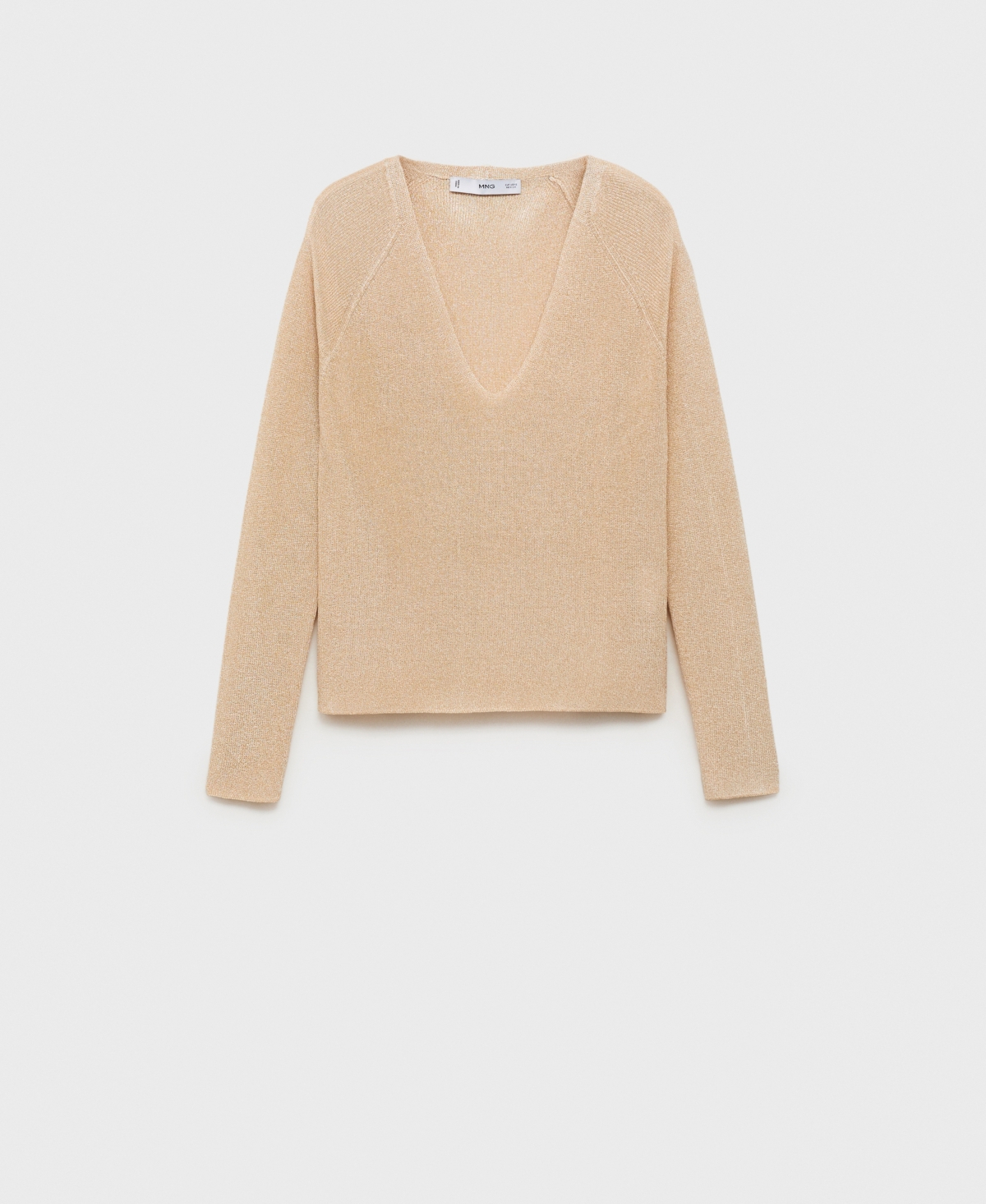 Mango Metallic V-neck Sweater In Neutral