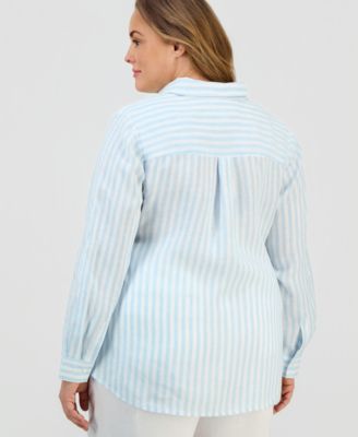 Plus Size 100% Linen Striped Button-Front Shirt, Macy's Exclusive