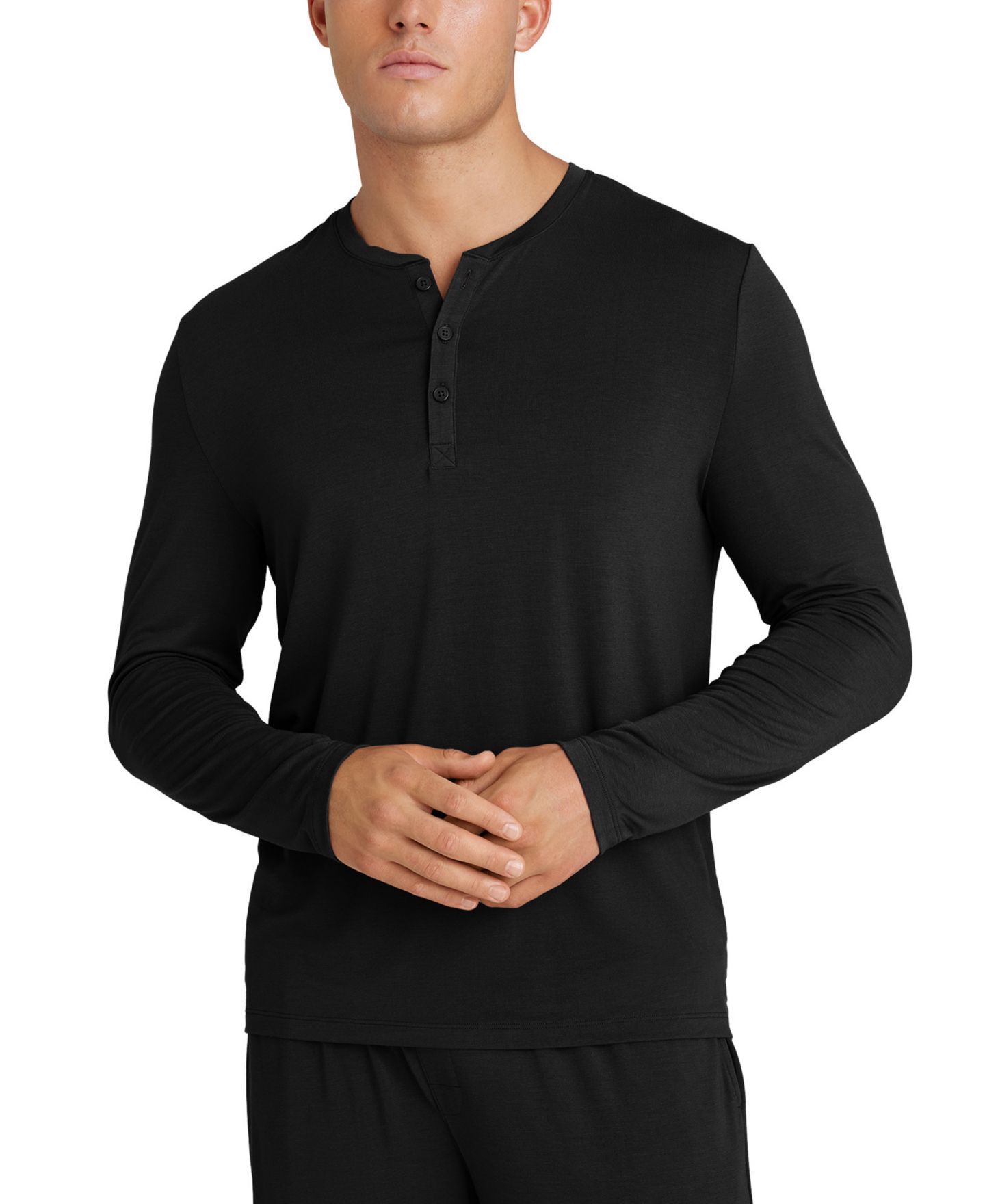 Мужская футболка Tommy John Second Skin Long-Sleeve Henley, цвет: Чёрный — фото 1