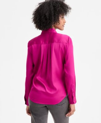 Women's Button-Front Long-Sleeve Satin Utility Shirt, Created for Macy's