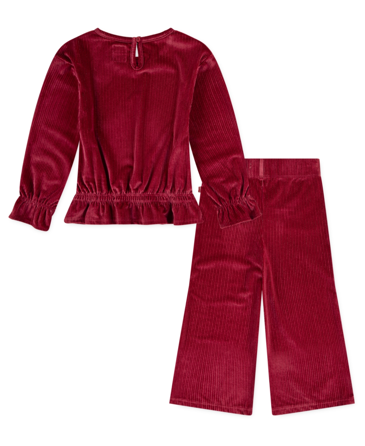 Levi's Little Girls 2-piece Long Sleeve Top And Wide Pants Velour Set In Red