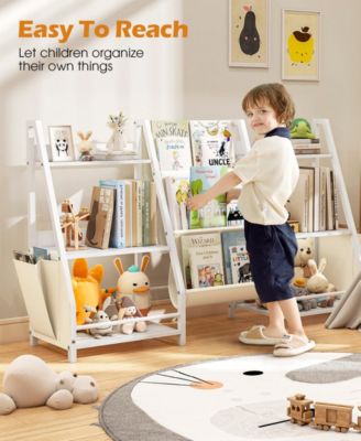 2-in-1 Kids Bookshelf and Toy Storage Organizer with Fabric Bins