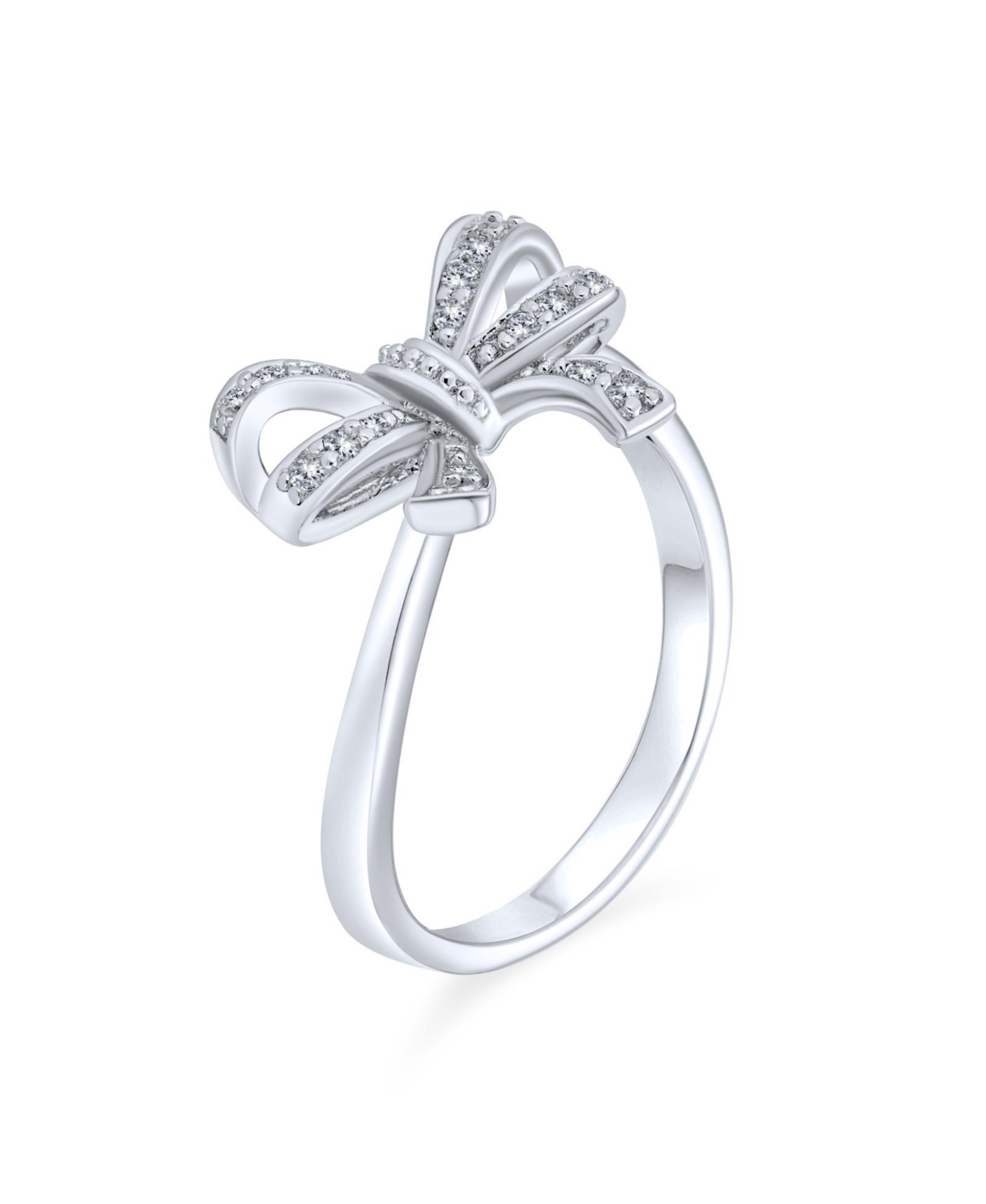 Bling Jewelry Victorian Style Cubic Zirconia Pave Cz Ribbon Band Bow Ring .925 Sterling Silver