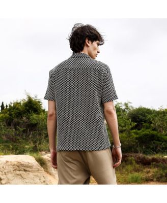 Men's Midnight Black & Powder White Contrast Rhombus Oversized Shirt