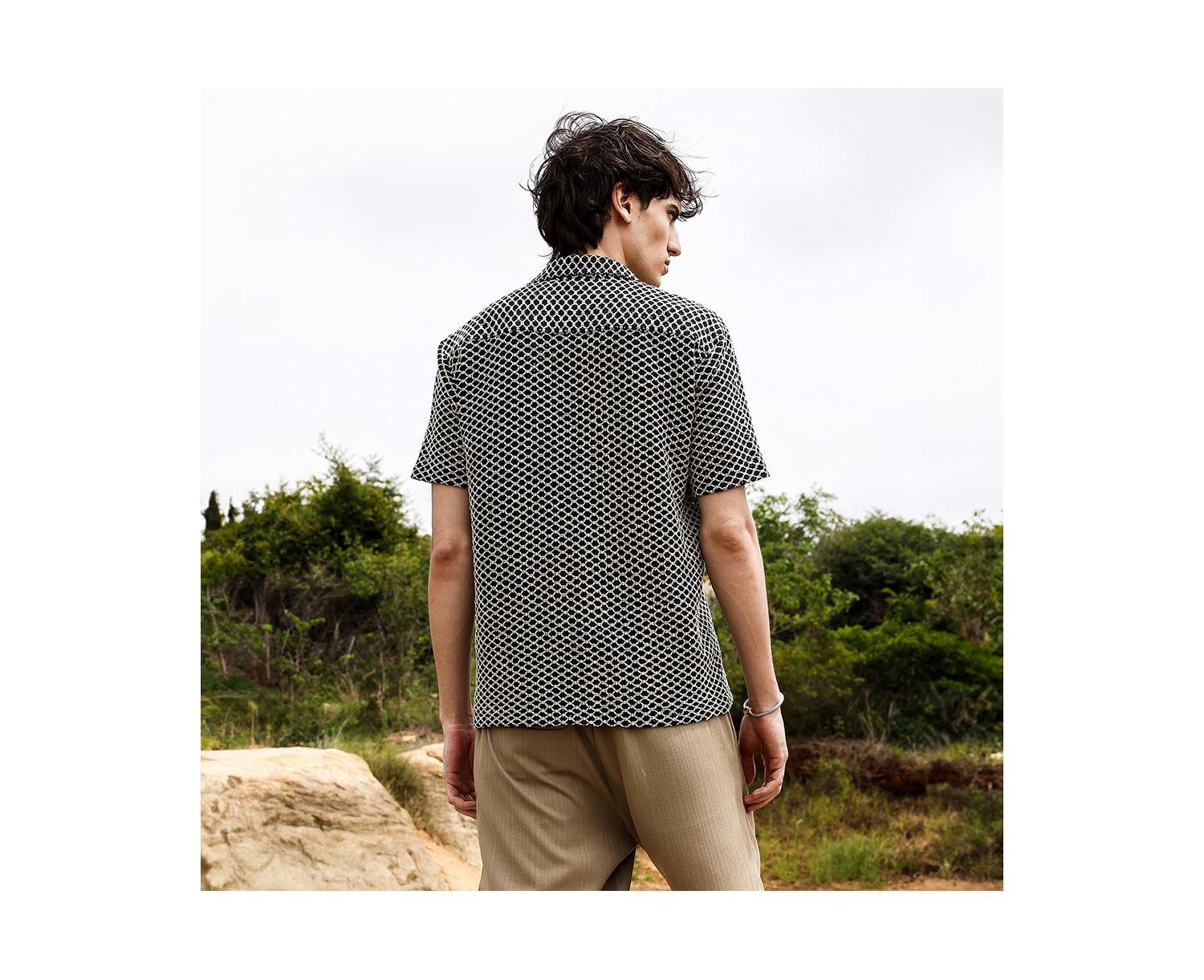 Men's Contrast Rhombus Oversized Shirt