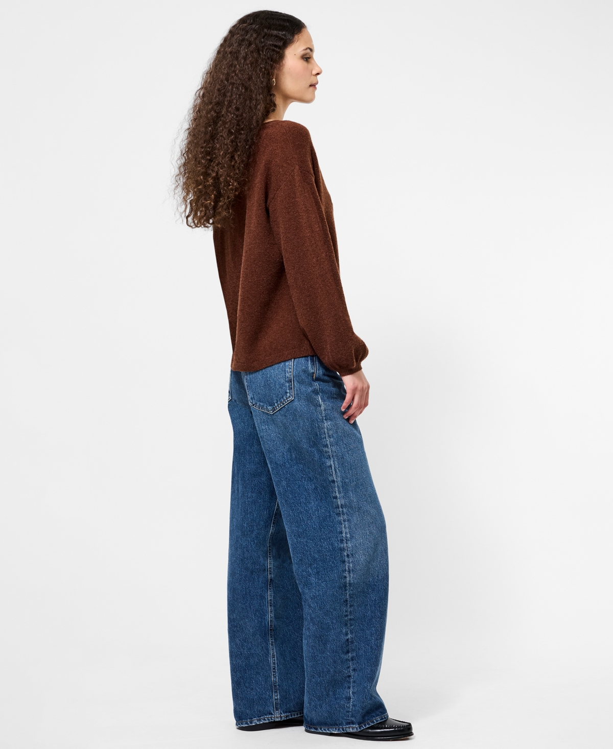 French Connection Vhari Knit V Neck Pullover Sweater In Brown