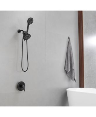 12 in Single-Handle 1-Spray Round Rain Shower Faucet Combo Set with Dual Function Pressure Balance Valve in Matte Black