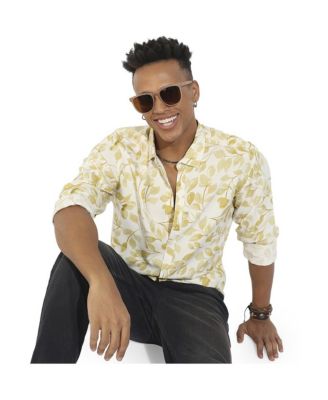 Men's Artistic Foliage Print Button Up Shirt