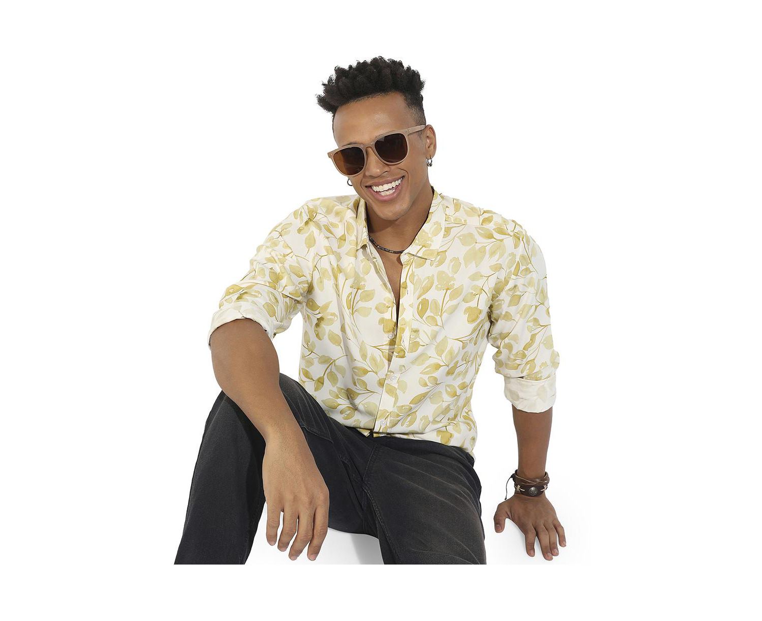 Men's Artistic Foliage Print Shirt