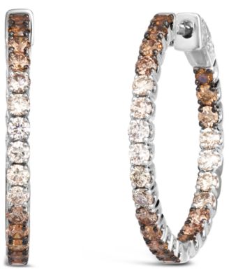 Chocolate Ombr&eacute; Diamond In & Out Small Hoop Earrings (2 ct. t.w.) in 14k Gold, 1"