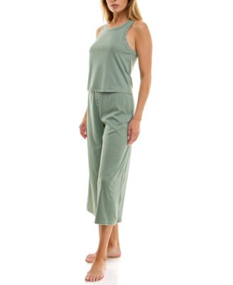 Women's 2-Piece Contrast Binding Sleeveless T-Shirt and Pajama Set