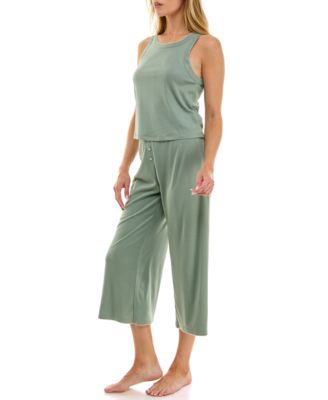 Women's 2-Piece Contrast Binding Sleeveless T-Shirt and Pajama Set