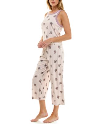 Women's 2-Piece Contrast Binding Sleeveless T-Shirt and Pajama Set