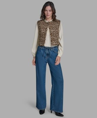 Women's Button Front Leopard Vest Sweater