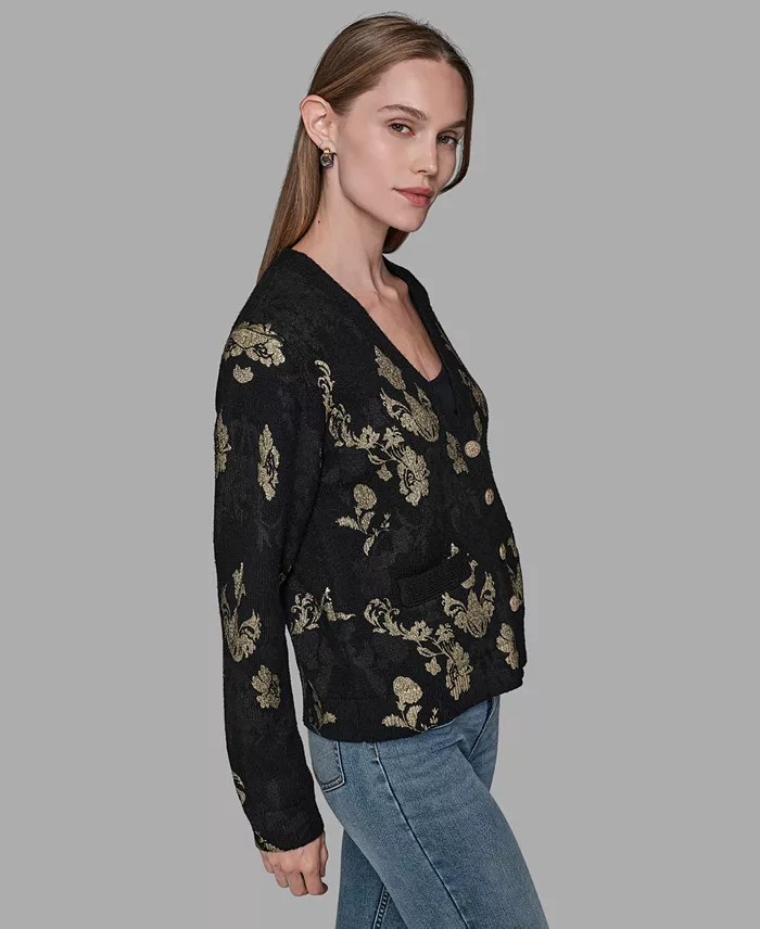 Women's Foil Floral Print Sweater - thumbnail 3