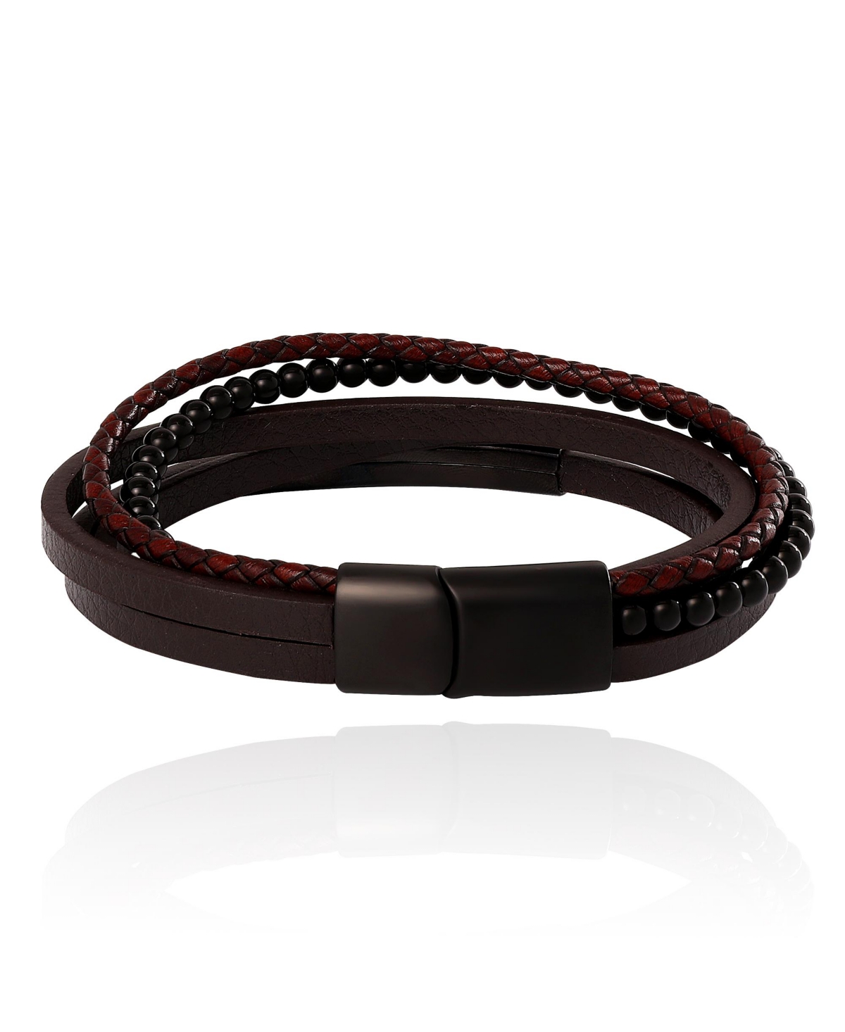 Lucky Brand Mens Multilayer Braided Leather and Bead Bracelet in Brown & Black