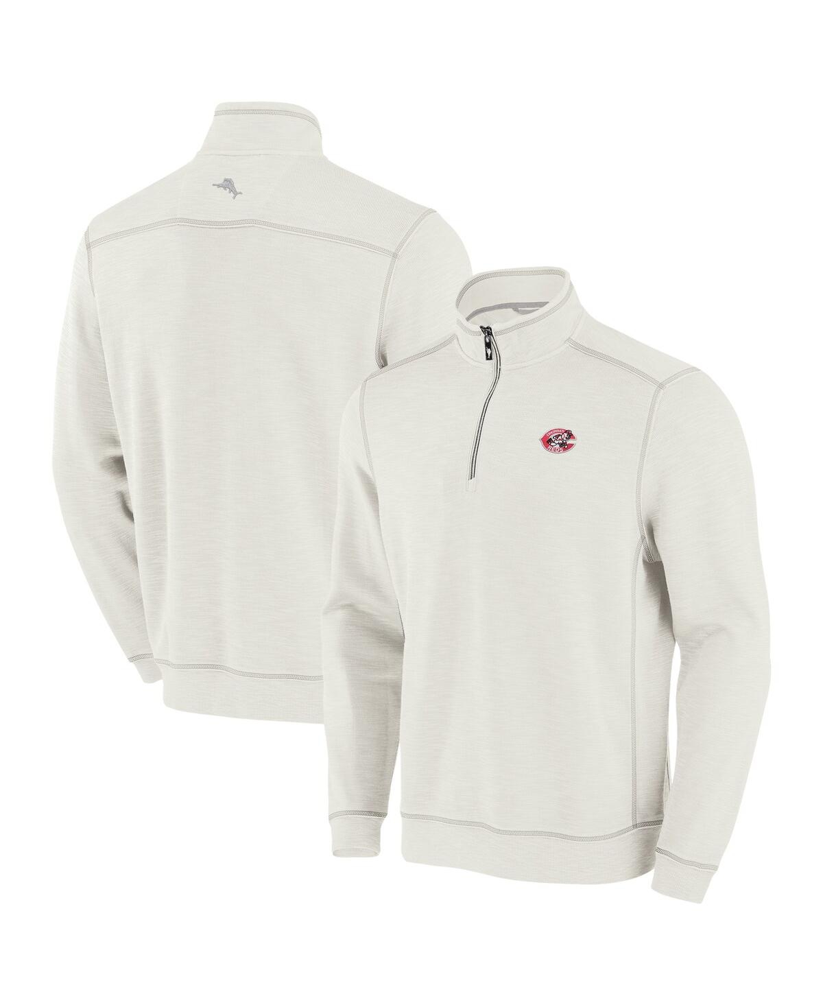 Tommy Bahama Men's Cream Cincinnati Reds Sport Tobago Bay Tri-Blend Half-Zip Sweatshirt
