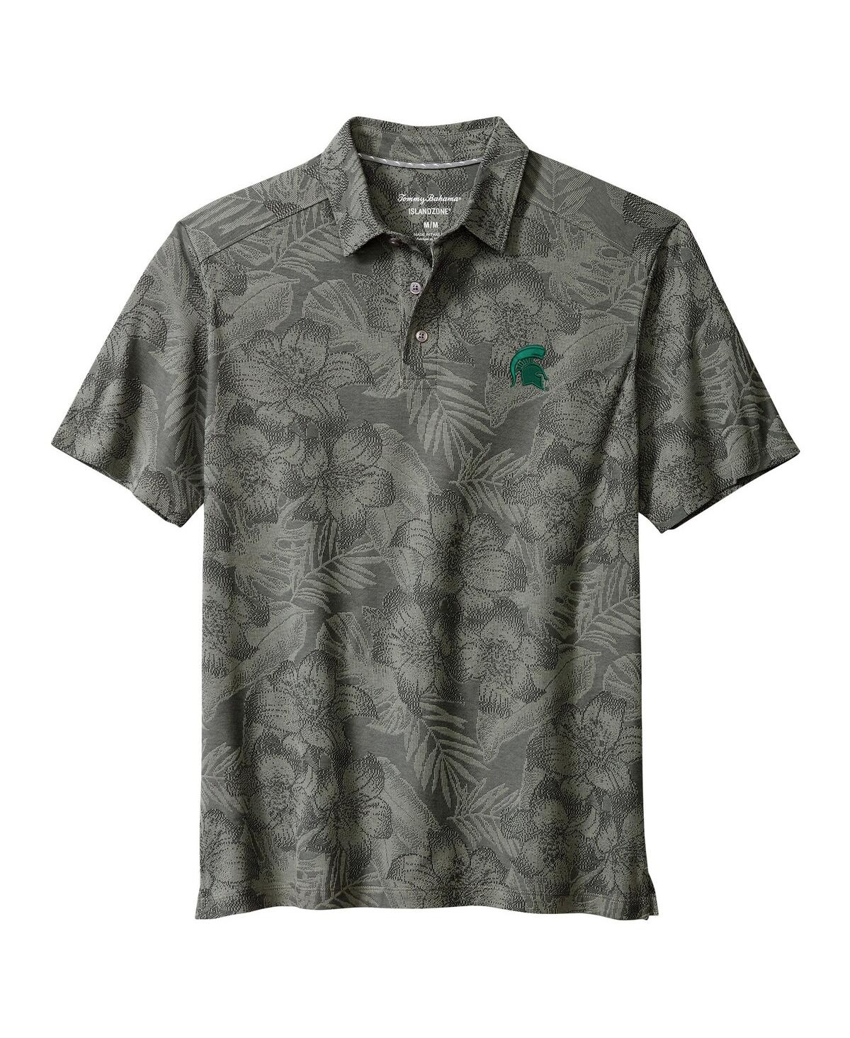Tommy Bahama Men's Gray Michigan State Spartans Palm Fresco Hibiscus IslandZone Polo Shirt