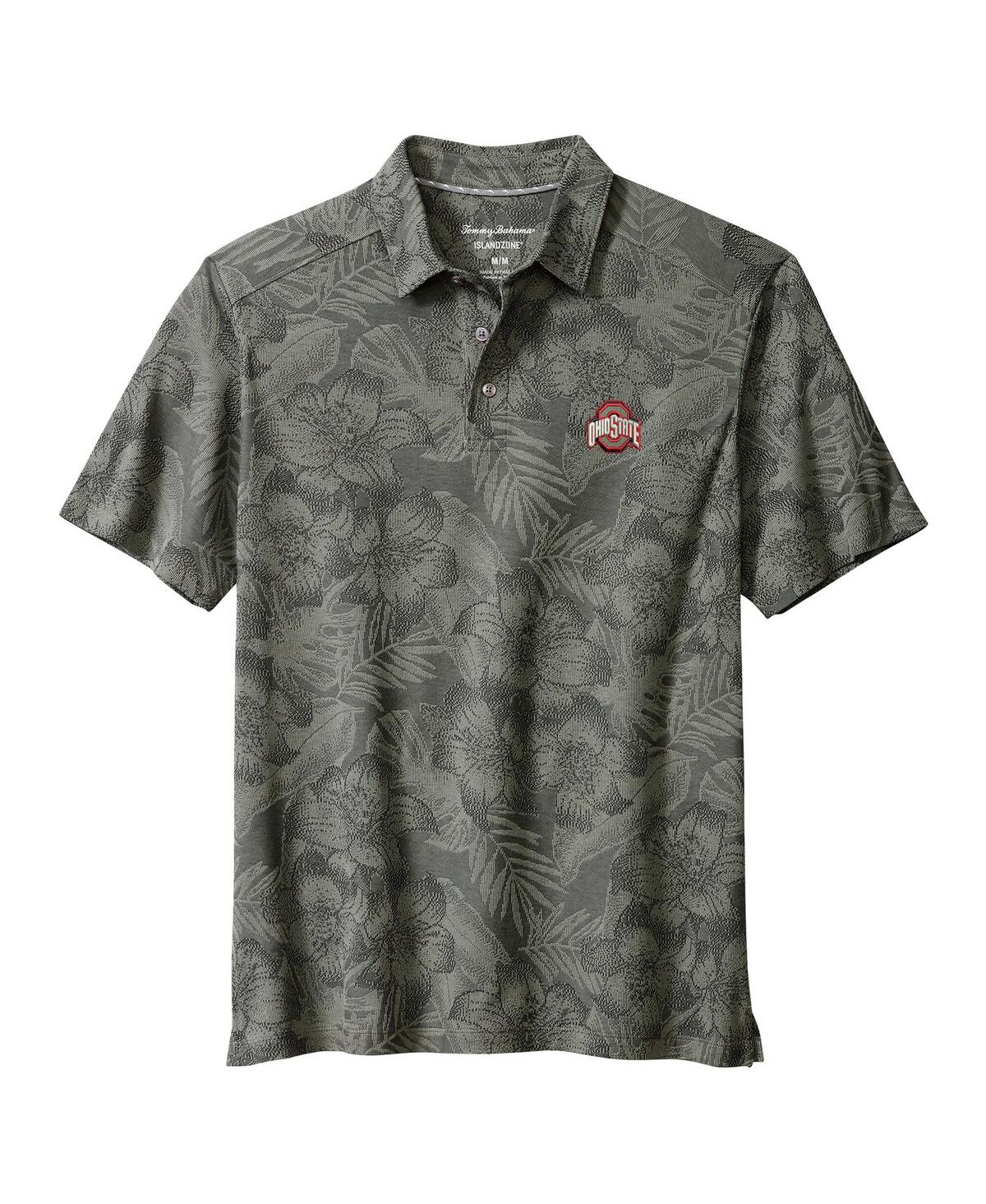Tommy Bahama Men's Gray Ohio State Buckeyes Palm Fresco Hibiscus Islandzone Polo Shirt In Gray