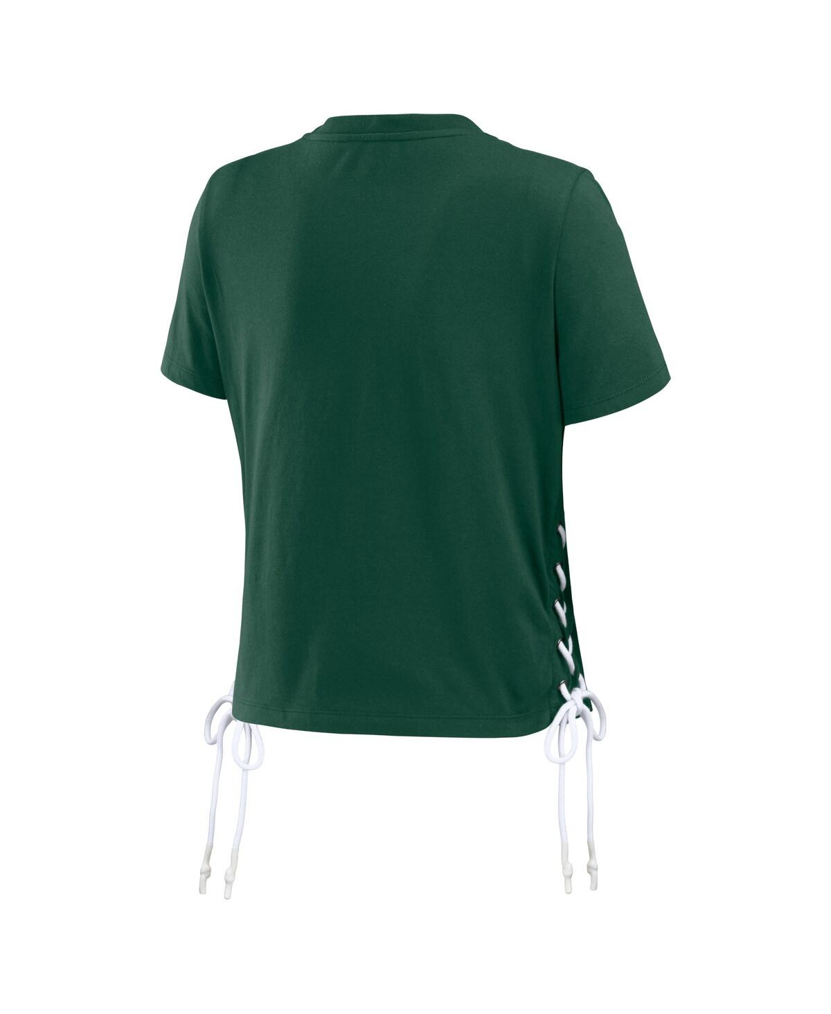Wear by Erin Andrews Women's Green Michigan State Spartans Side Lace-Up Modest Crop T-Shirt