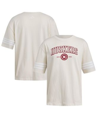 adidas - Women's Cream Nebraska Huskers Fashion Three-Stripes Oversized T-Shirt