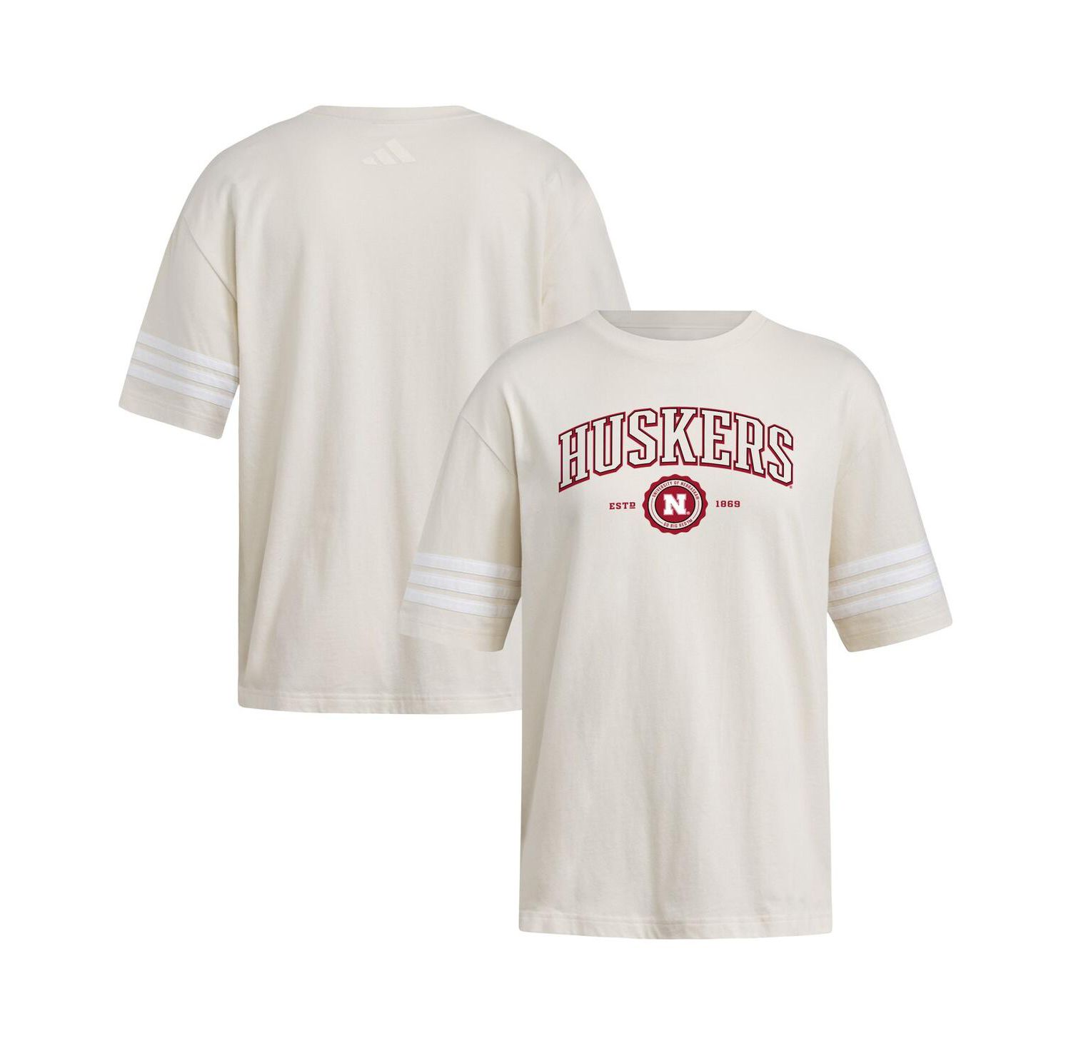 Women's Cream Nebraska Huskers Fashion Three-Stripes Oversized T-Shirt