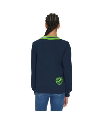 Women's Navy Seattle Seahawks Alice V-Neck Pullover Sweatshirt