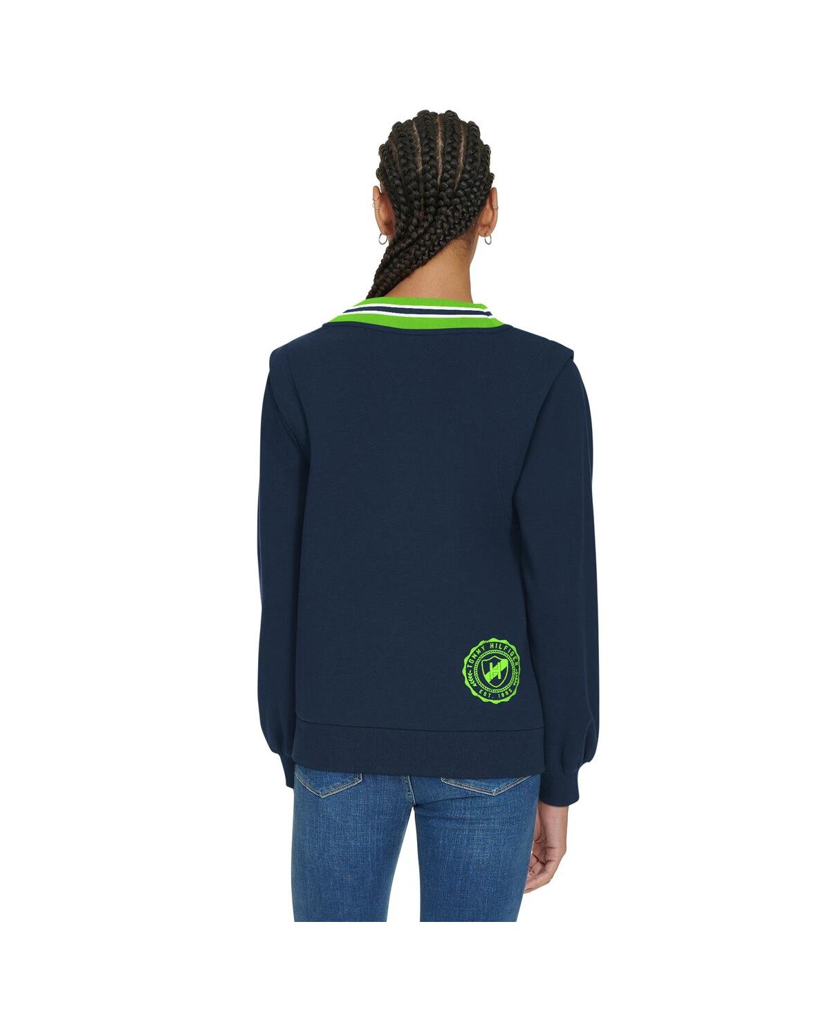 Tommy Hilfiger Women's Navy Seattle Seahawks Alice V-Neck Pullover Sweatshirt