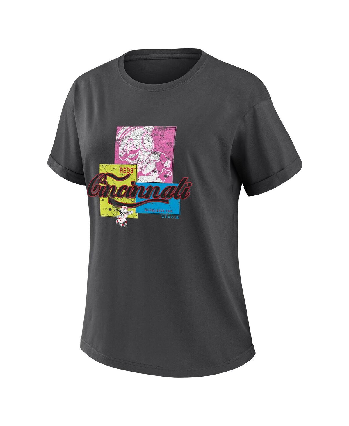 Wear By Erin Andrews Women's Charcoal Cincinnati Reds Domestic Box Color Boyfriend T-shirt In Black