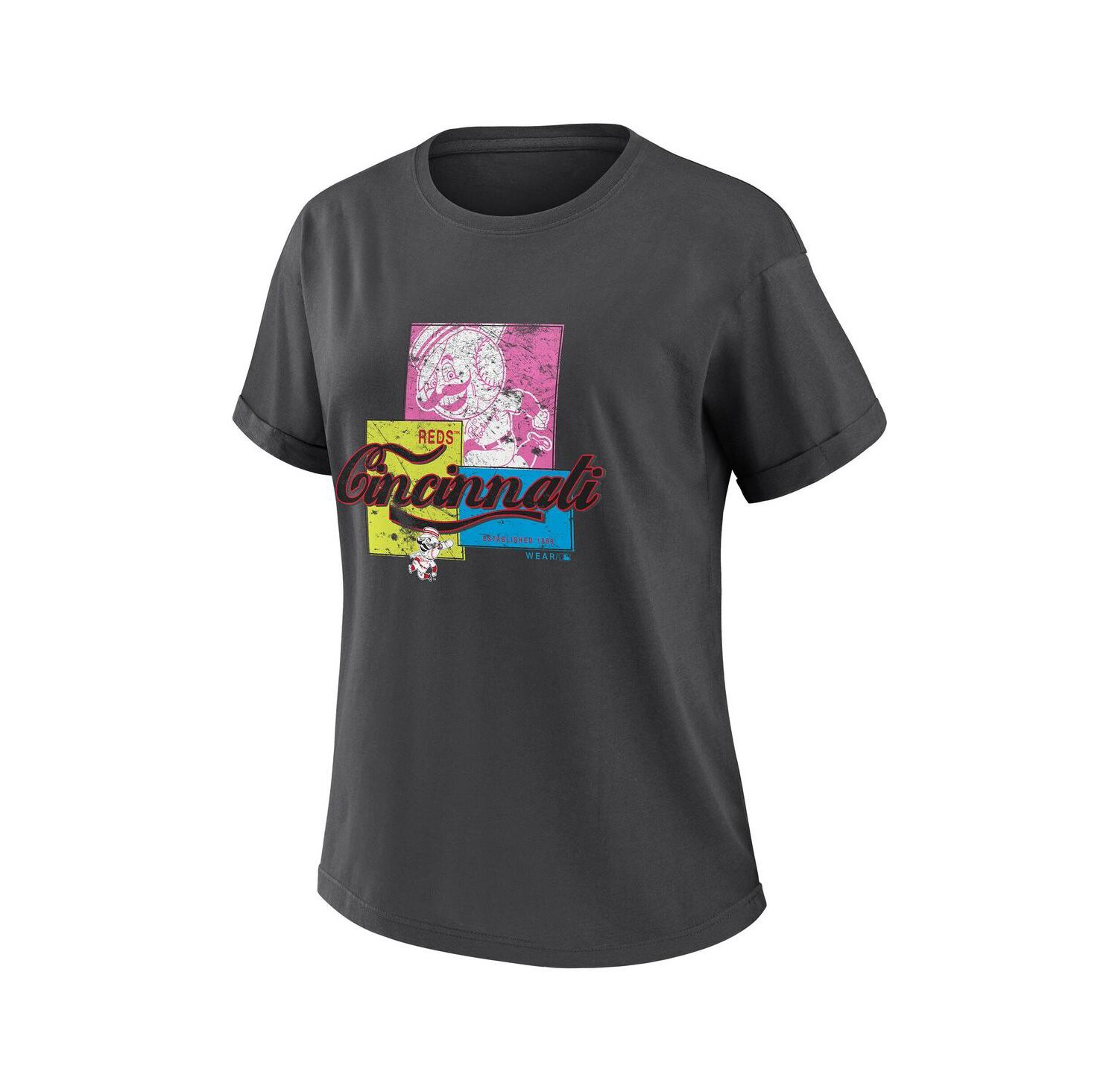 Women's Charcoal Cincinnati Reds Domestic Box Color Boyfriend T-Shirt