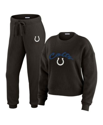 WEAR by Erin Andrews - Women's Cream Indianapolis Colts Plus Size Knitted Tri-Blend Long Sleeve T-Shirt Pants Lounge Set