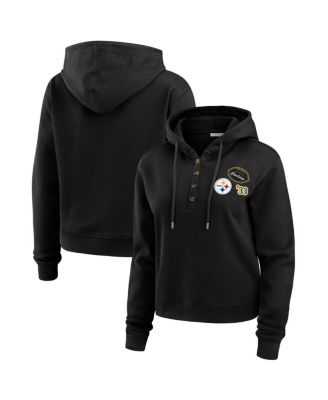 WEAR by Erin Andrews - Women's Black Pittsburgh Steelers Waffle Hoodie Pullover Top