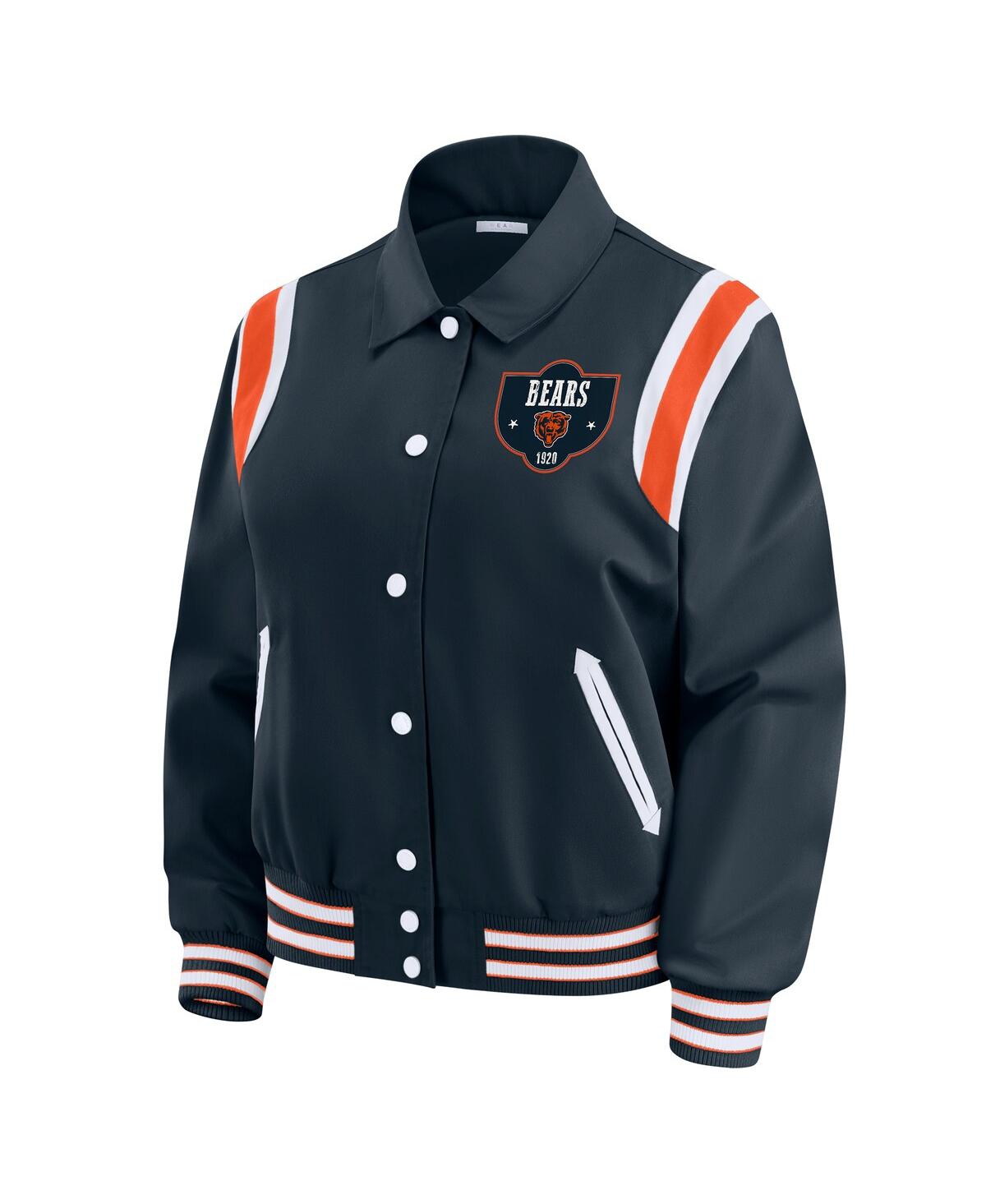 Wear By Erin Andrews Women's Navy Chicago Bears Varsity Lightweight Full-snap Jacket In Green