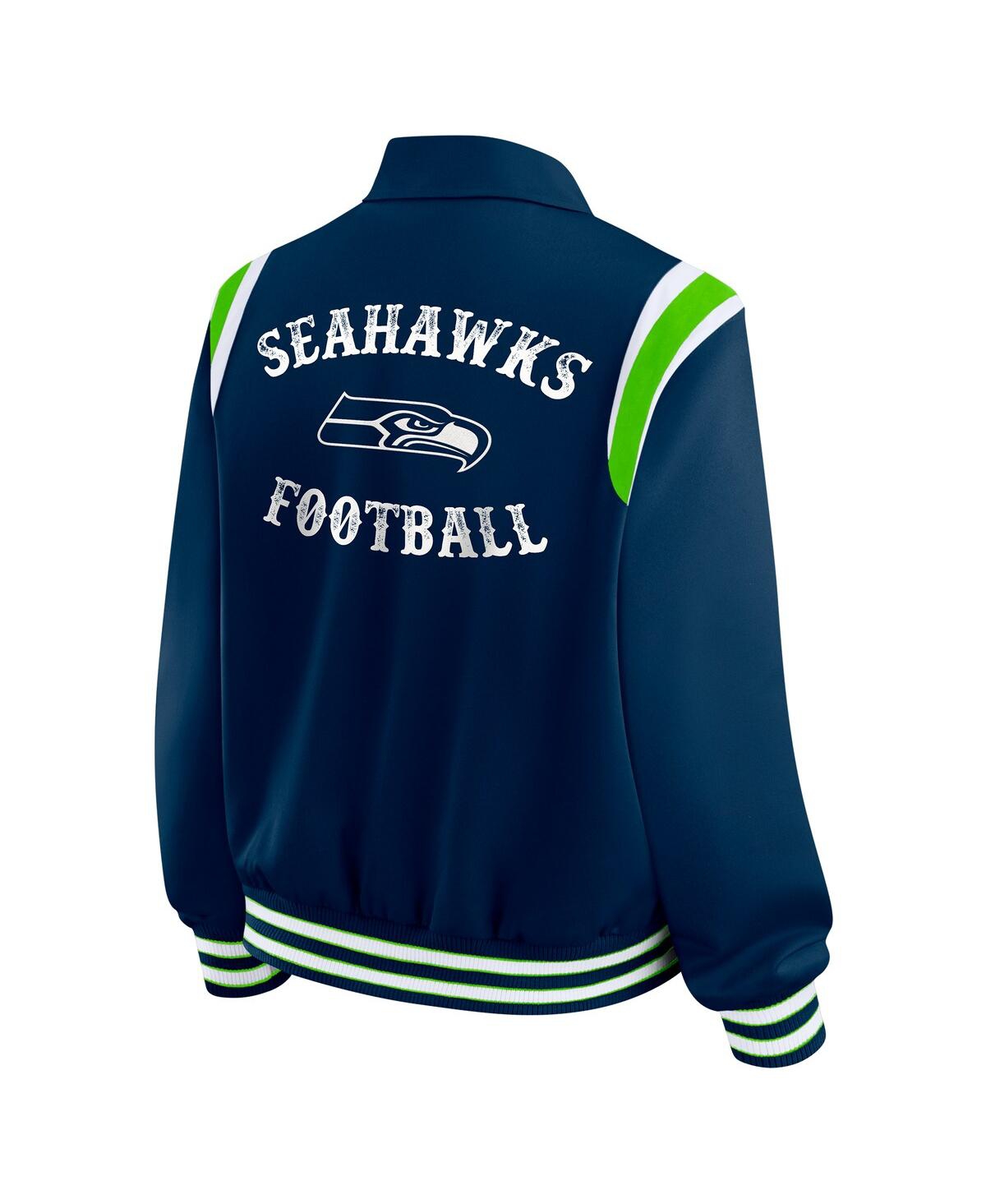Wear by Erin Andrews Women's College Navy Seattle Seahawks Varsity Lightweight Full-Snap Jacket