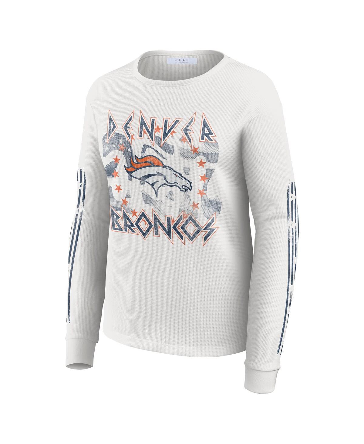 Wear by Erin Andrews Women's White Denver Broncos Graphic Waffle Long-Sleeve T-Shirt