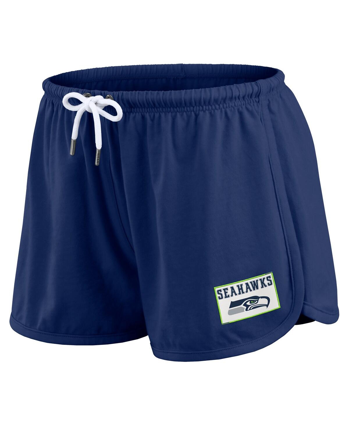 Wear By Erin Andrews Women's College Navy Seattle Seahawks Heavy Rugby Jersey Long Sleeve T-shirt Shorts Lounge Set In Blue