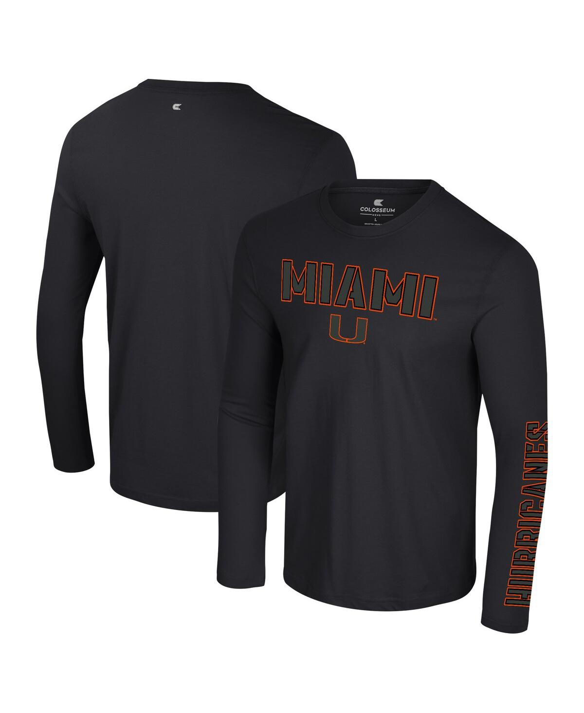 Colosseum Men's Black Miami Hurricanes Color Pop Active Blend 2-Hit Long Sleeve T-Shirt
