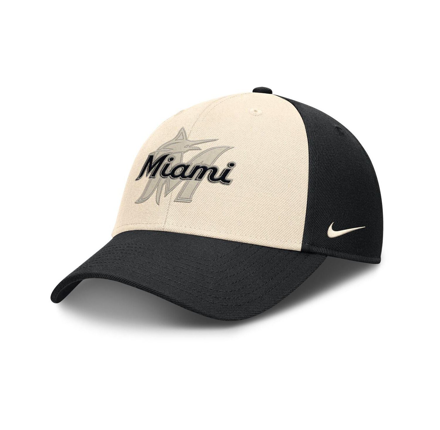 Men's Black/Natural Miami Marlins Statement Club Performance Adjustable Hat