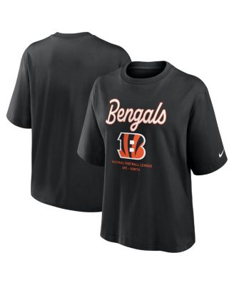 Women's Black Cincinnati Bengals Essential Script Relaxed Boxy T-Shirt