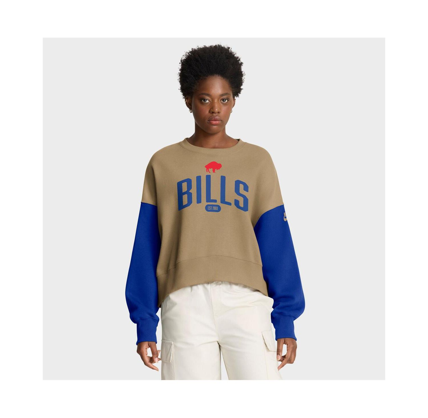 Women's Tan Buffalo Bills Oversized Rewind Pullover Sweatshirt