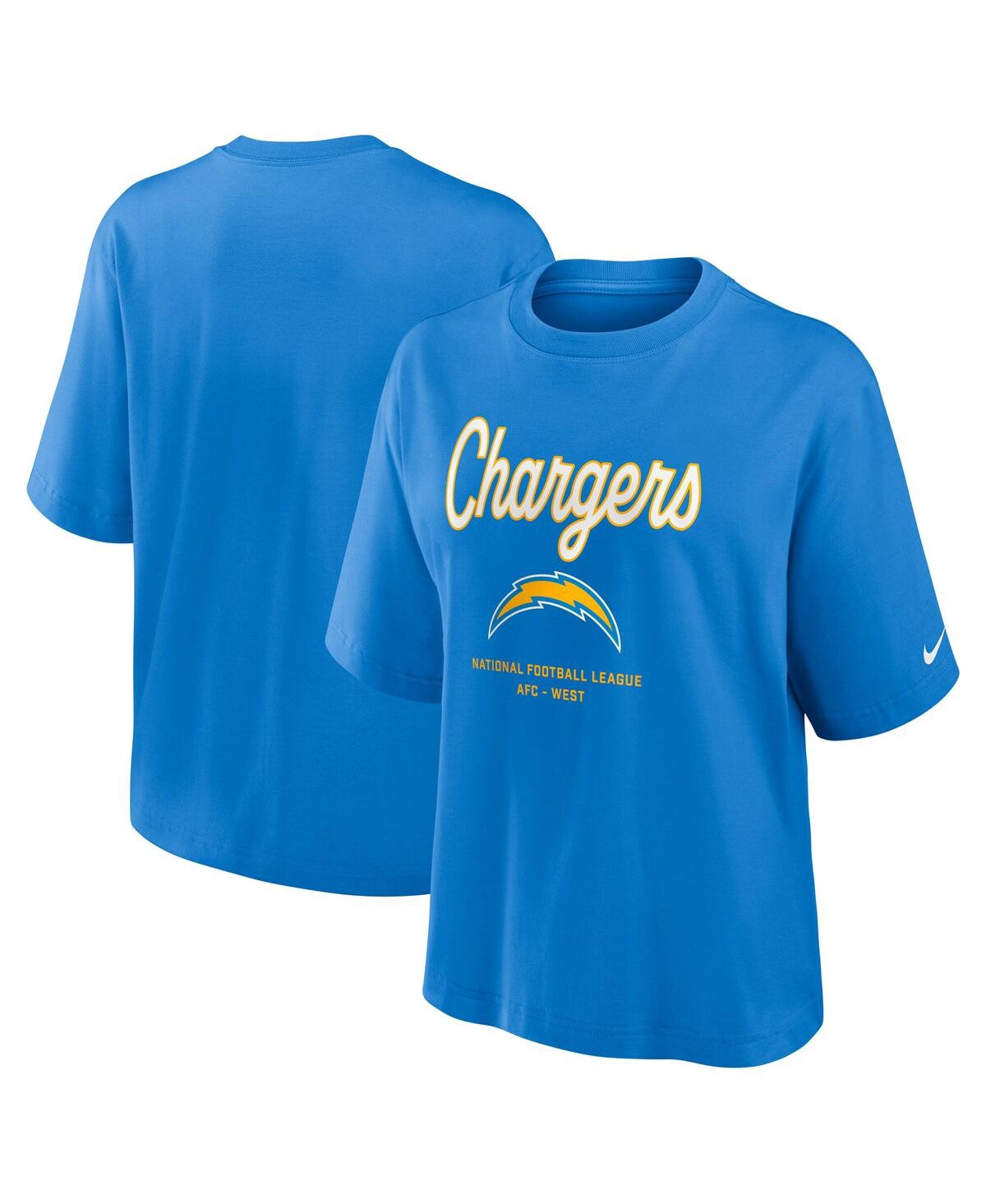 Nike Powder Blue Los Angeles Chargers Essential Script Relaxed Boxy T-shirt In Blue