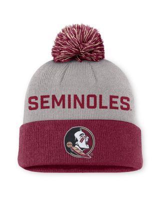 Nike - Men's Gray/Garnet Florida State Seminoles Primetime Peak Cuffed Knit with Pom Hat