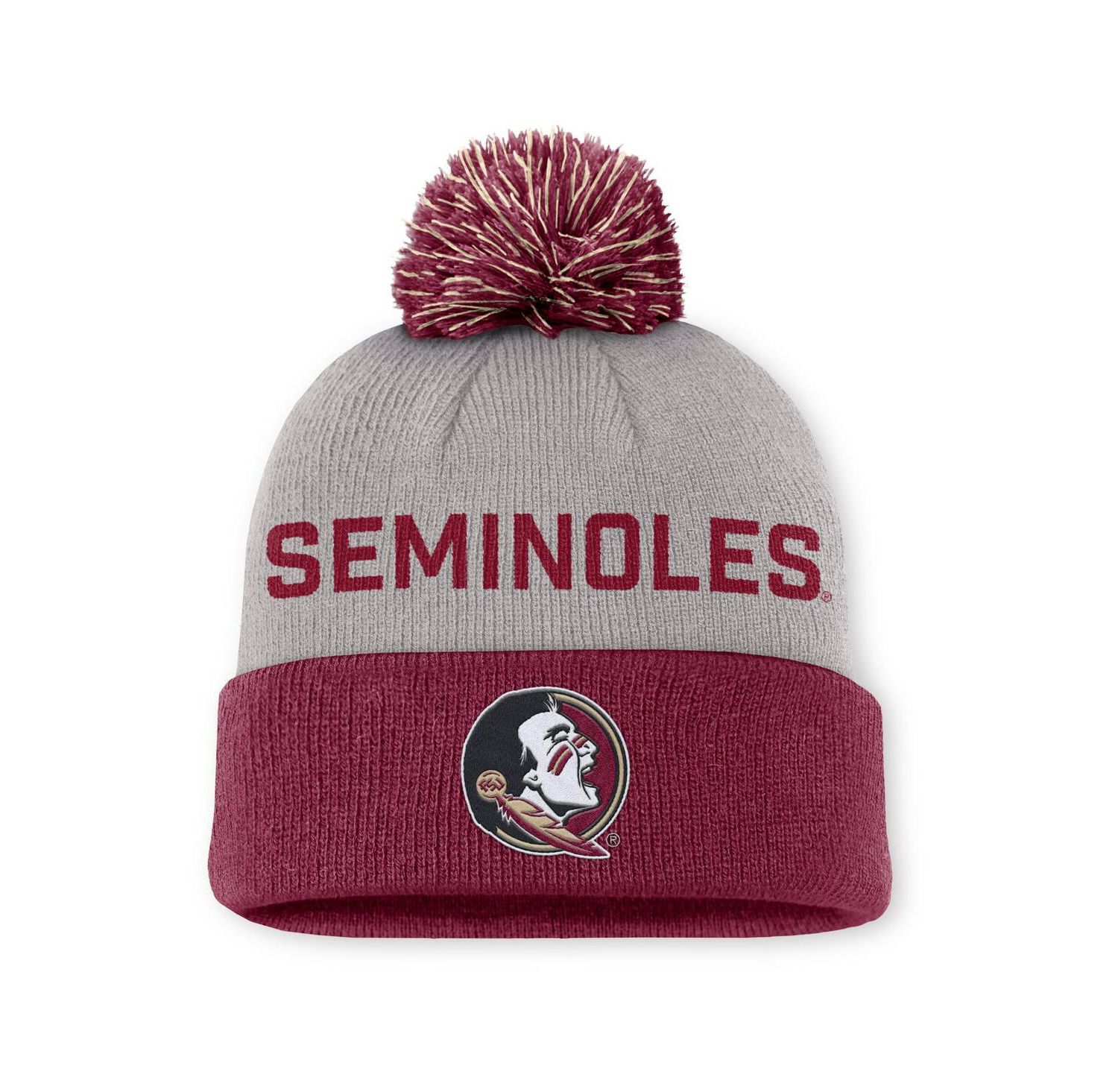 Men's Gray/Garnet Florida State Seminoles Primetime Peak Cuffed Knit with Pom Hat