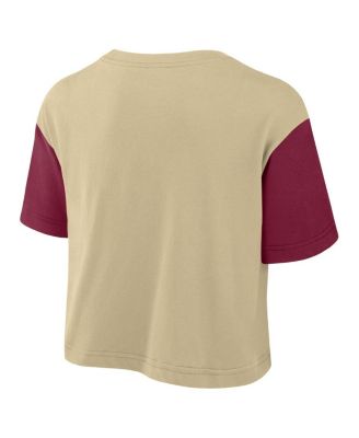Women's Gold/Garnet Florida State Seminoles Color-Block Script Dri-FIT Cropped T-Shirt