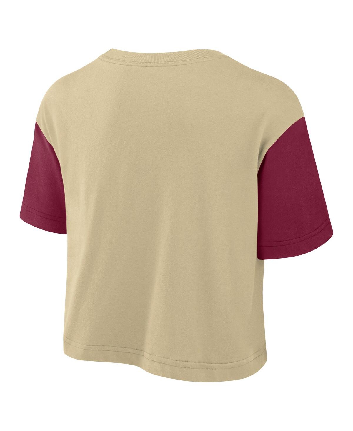 Nike Women's Gold/garnet Florida State Seminoles Color-block Script Dri-fit Cropped T-shirt In Neutral